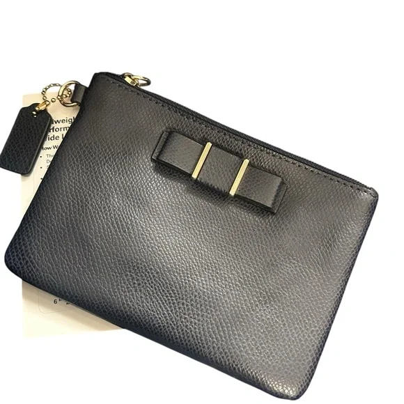 Coach Leather Navy Blue Bow Wristlet - Picture 1 of 4